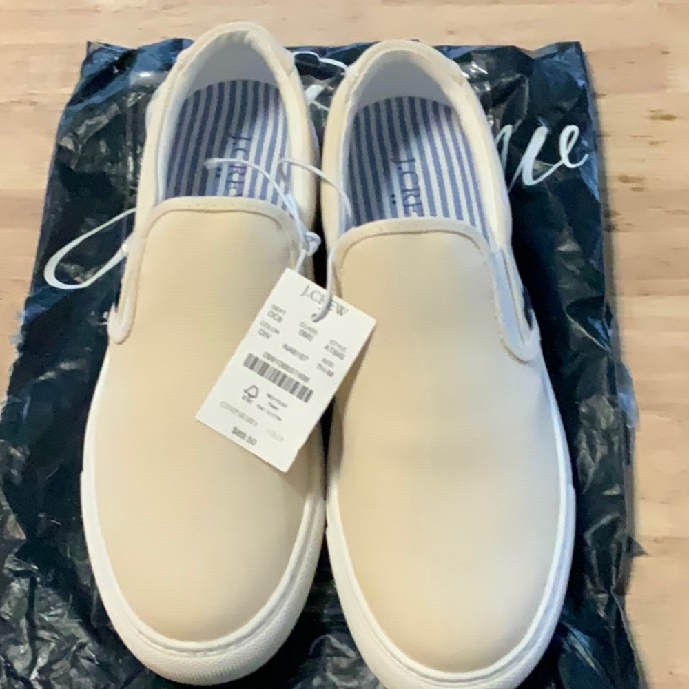 NWT J Crew Factory Slip On Weekend Sneakers Ivory 7.5